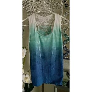 Ombre Beach Sequins Lace Tank Top S